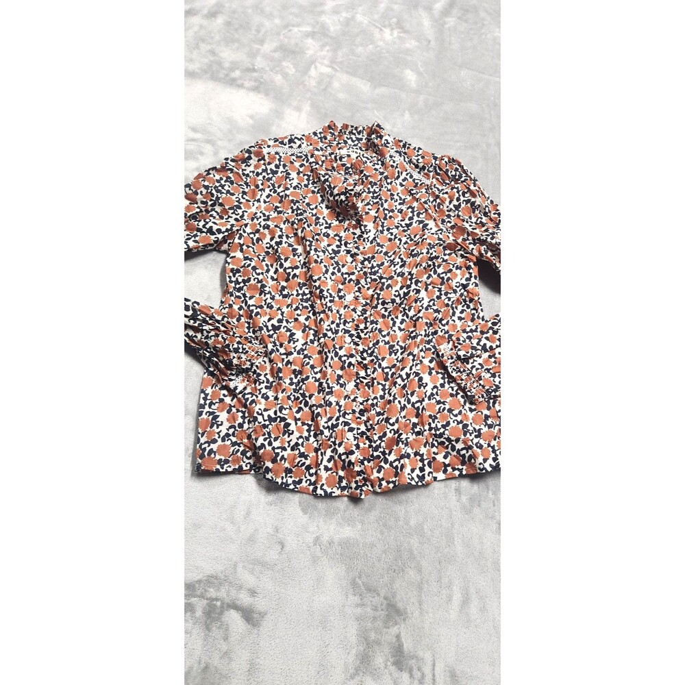 NWT Boden Women's Size 10 Brown 100% Cotton Helena Ruffle Neck Blouse